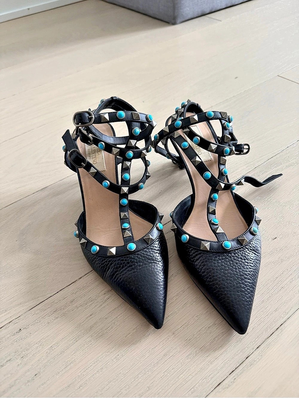 Valentino Garavani Turquoise Rockstud Ankle Strap Pumps size 38